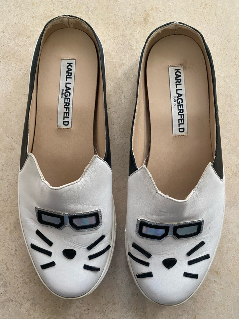 Karl Lagerfeld White Cat Slip-On Slide Shoes